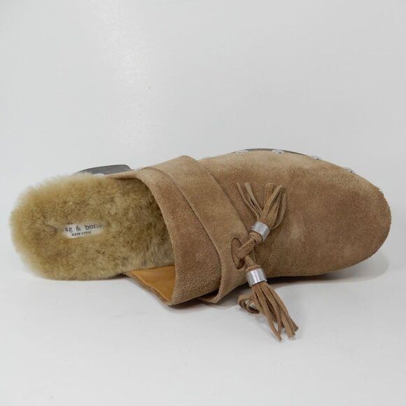 Rag & Bone Johannes Suede Shearling Tassel Clogs Size 40 10 Chunky NEW $475 - Picture 13 of 14